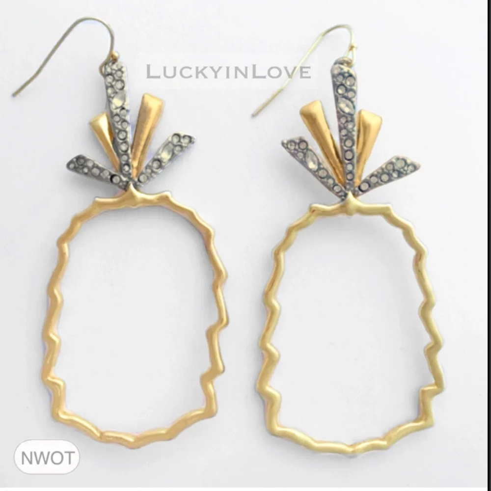 ALEXIS BITTAR • Gold Silver Crystal Abstract Pineapple Cut Out Drop Earrings